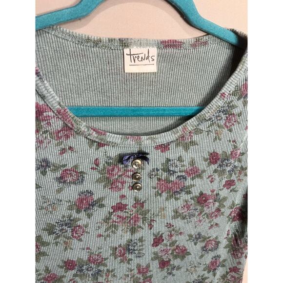 Floral Trends Top Blue Coquette Fairy Buttons Bow Whimsy Cottage Y2K Sz M - Picture 5 of 14